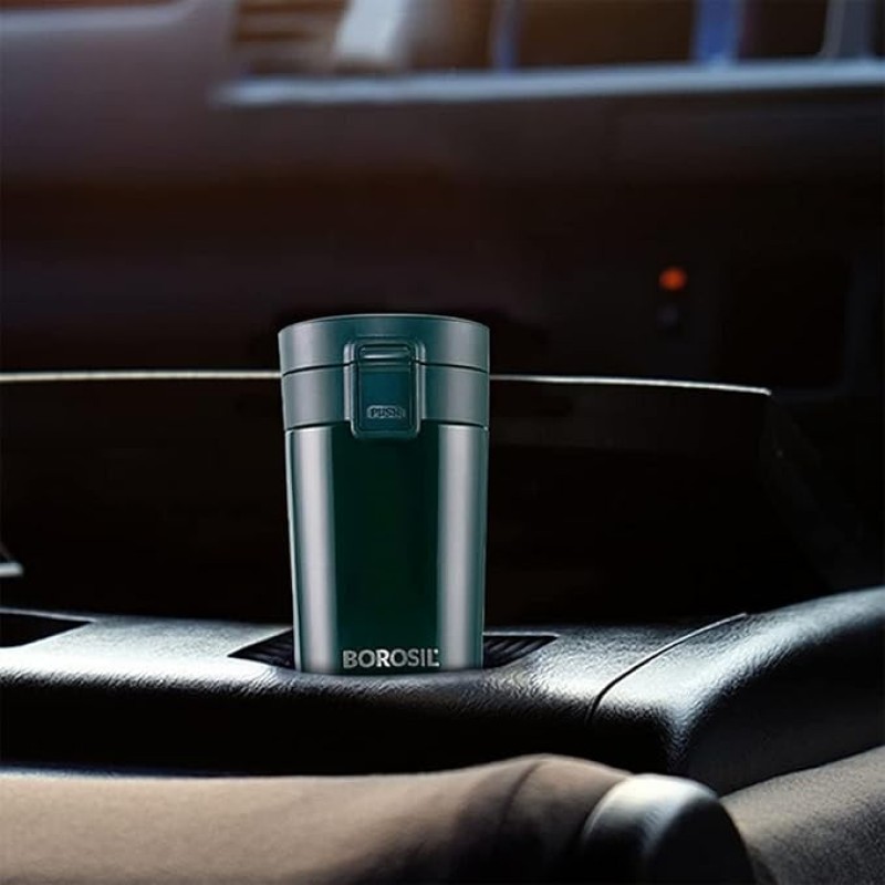 Borosil - vacuum insulated Hydra Coffeemate stainless Steel travel mug - spill proof - hot and cold_BT300BLK110_300ml Borosil - vacuum insulated Hydra Coffeemate stainless Steel travel mug - spill proof - hot and cold_BT300BLK110_300ml