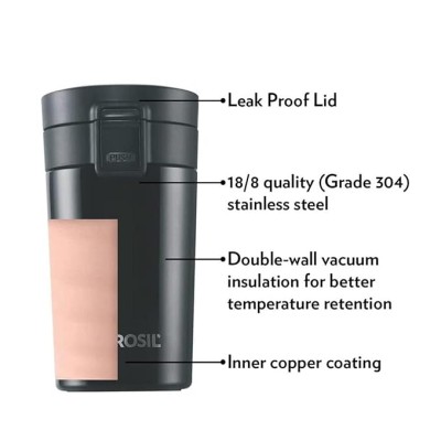 Borosil - vacuum insulated Hydra Coffeemate stainless Steel travel mug - spill proof - hot and cold_BT300BLK110_300ml Borosil - vacuum insulated Hydra Coffeemate stainless Steel travel mug - spill proof - hot and cold_BT300BLK110_300ml