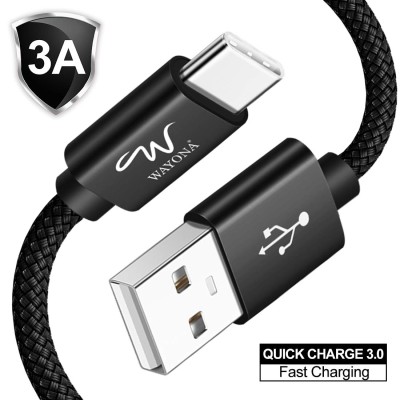 Wayona 65W Nylon Braided USB A to Type C 3Ft 1M 3A Fast Charger USB C Cable For Samsung Galaxy S9 S8 (1M, Black)