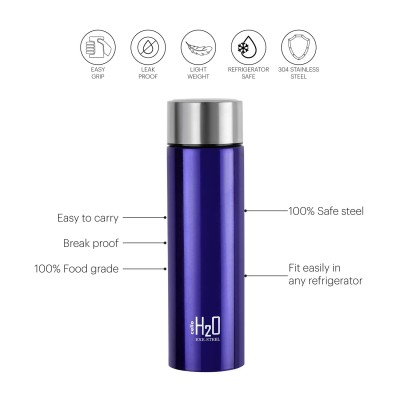 CELLO H2O Stainless Steel Water Bottle | Leak proof & break-proof | Lid is sealed by a silicone ring | Best Usage for Office/School/College/Gym/Picnic/Home/Fridge |1 Litre | Blue, 1 Unit CELLO H2O Stainless Steel Water Bottle | Leak proof & break-proof | Lid is sealed by a silicone ring | Best Usage for Office/School/College/Gym/Picnic/Home/Fridge |1 Litre | Blue, 1 Unit