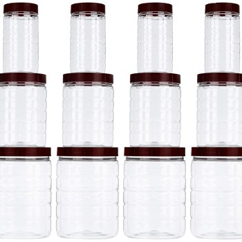 Solimo Checkered Airtight Jar Set of 12, plastic
