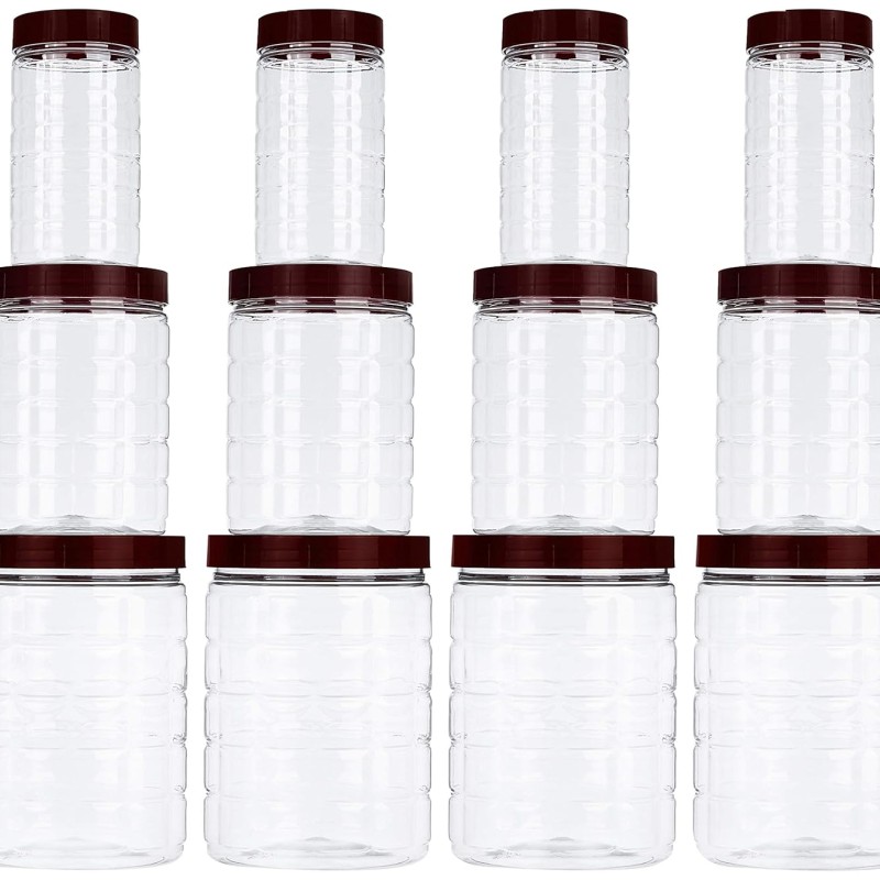 Solimo Checkered Airtight Jar Set of 12, plastic Solimo Checkered Airtight Jar Set of 12, plastic