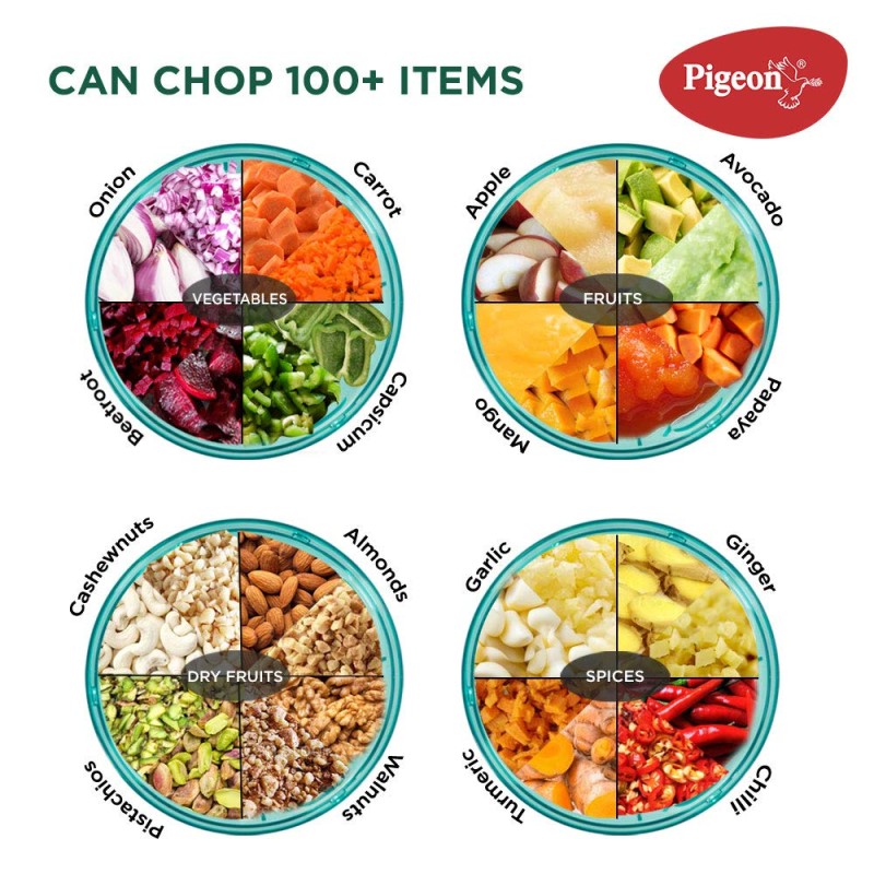 Pigeon Handy Chopper with 5 Stainless Steel Blades and 1 Plastic Whisker (14077 , XL, Green) Pigeon Handy Chopper with 5 Stainless Steel Blades and 1 Plastic Whisker (14077 , XL, Green)