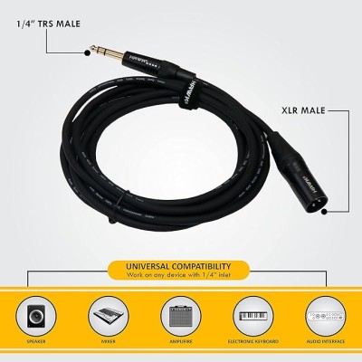 HAWK PROAUDIO SXSG010 Gold Series 6.35mm TRS Male to XLR Male Balanced Interconnect With USB Cable Tie for Monitor - 3 Meter (Black) HAWK PROAUDIO SXSG010 Gold Series 6.35mm TRS Male to XLR Male Balanced Interconnect With USB Cable Tie for Monitor - 3 Meter (Black)