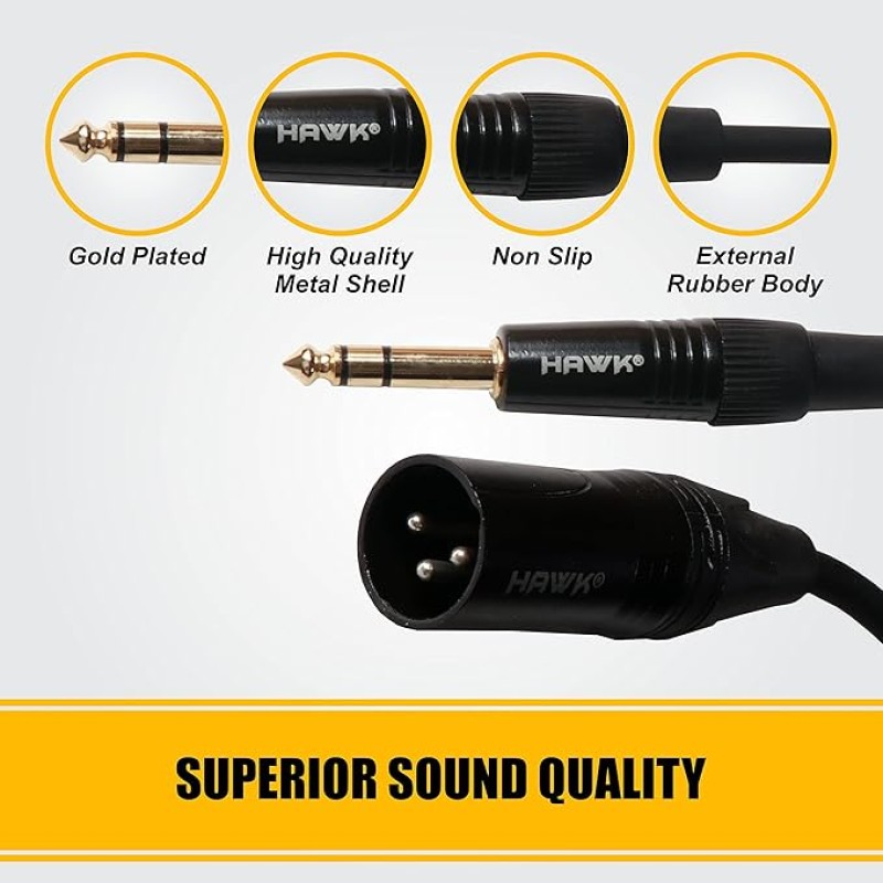 HAWK PROAUDIO SXSG010 Gold Series 6.35mm TRS Male to XLR Male Balanced Interconnect With USB Cable Tie for Monitor - 3 Meter (Black) HAWK PROAUDIO SXSG010 Gold Series 6.35mm TRS Male to XLR Male Balanced Interconnect With USB Cable Tie for Monitor - 3 Meter (Black)