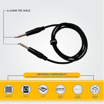 Hawk Proaudio SMSG010 Gold Series 6.35mm TRS Male to 6.35mm TRS Male With Cable Tie for Monitor - 3 Meter (Black)