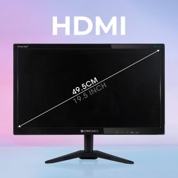 ZEBRONICS Zeb-A20HD 19.5 Inch (49.5 cm) 1600 X 900 LED Monitor, HD, HDMI, VGA, 300 nits, HDMI + VGA dual input, Wall mount, 60hz, Slim and Glossy Design, Black ZEBRONICS Zeb-A20HD 19.5 Inch (49.5 cm) 1600 X 900 LED Monitor, HD, HDMI, VGA, 300 nits, HDMI + VGA dual input, Wall mount, 60hz, Slim and Glossy Design, Black