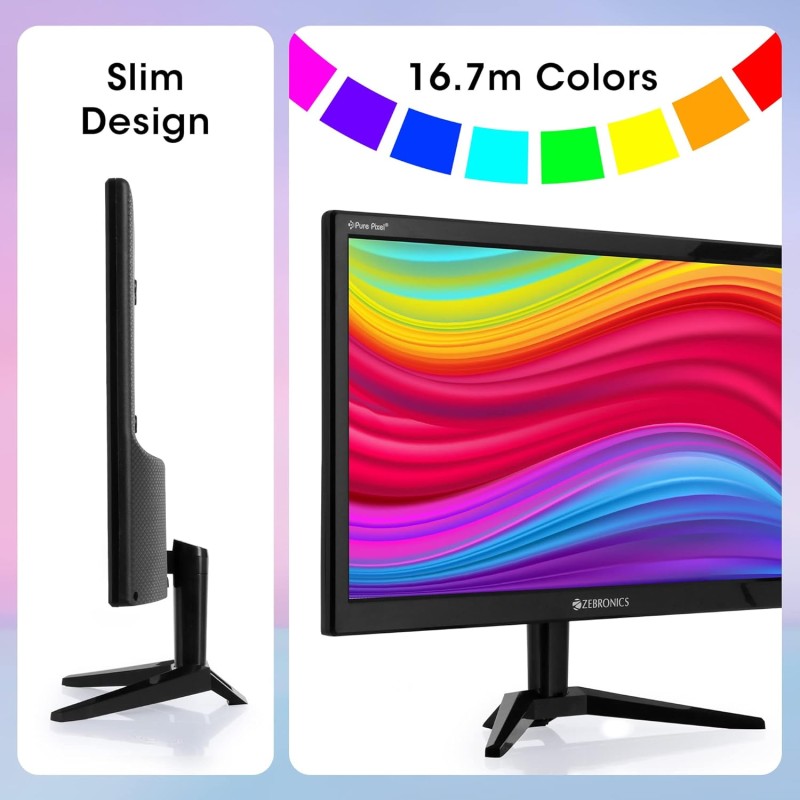 ZEBRONICS Zeb-A20HD 19.5 Inch (49.5 cm) 1600 X 900 LED Monitor, HD, HDMI, VGA, 300 nits, HDMI + VGA dual input, Wall mount, 60hz, Slim and Glossy Design, Black ZEBRONICS Zeb-A20HD 19.5 Inch (49.5 cm) 1600 X 900 LED Monitor, HD, HDMI, VGA, 300 nits, HDMI + VGA dual input, Wall mount, 60hz, Slim and Glossy Design, Black