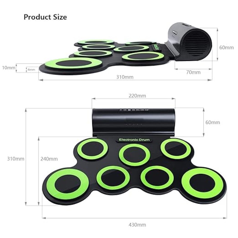 Powerpak G3001A Hand Roll Up Electronic Drum Pad (Black/Green) Powerpak G3001A Hand Roll Up Electronic Drum Pad (Black/Green)