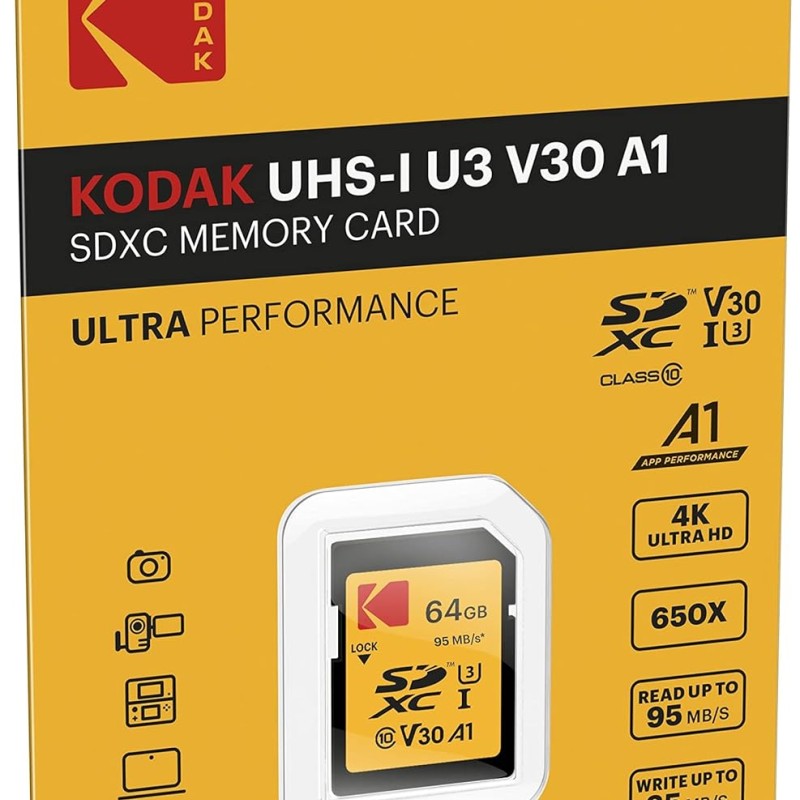 Kodak High Speed Class 10 SDXC 64 GB 95 MB/s SD Memory Card (Black Kodak High Speed Class 10 SDXC 64 GB 95 MB/s SD Memory Card (Black