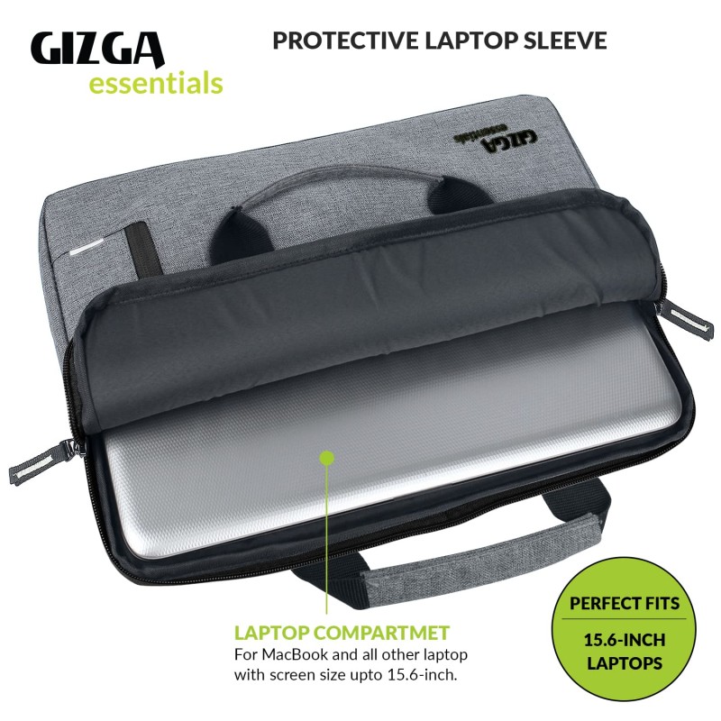 Gizga Essentials Laptop Bag Sleeve Case Cover Pouch with Handle for 15.6 inches Laptop, Padded Laptop Compartment, Premium Zipper Closure Water Repellent Nylon Fabric, Grey Gizga Essentials Laptop Bag Sleeve Case Cover Pouch with Handle for 15.6 inches Laptop, Padded Laptop Compartment, Premium Zipper Closure Water Repellent Nylon Fabric, Grey