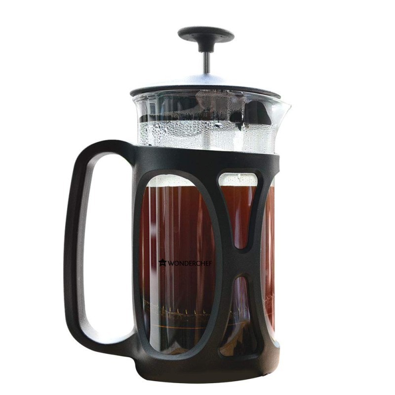 Wonderchef French Press Coffee & Tea Maker 350 ml|Borosilicate Glass Carafe|4 Level Filtration System|Stainless Steel Plunger with Mesh|1-2 Cups of Coffee|Brews in Just 3 Minutes|Black|1 Year Warranty Wonderchef French Press Coffee & Tea Maker 350 ml|Borosilicate Glass Carafe|4 Level Filtration System|Stainless Steel Plunger with Mesh|1-2 Cups of Coffee|Brews in Just 3 Minutes|Black|1 Year Warranty