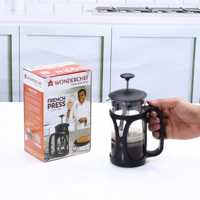 Wonderchef French Press Coffee & Tea Maker 350 ml|Borosilicate Glass Carafe|4 Level Filtration System|Stainless Steel Plunger with Mesh|1-2 Cups of Coffee|Brews in Just 3 Minutes|Black|1 Year Warranty Wonderchef French Press Coffee & Tea Maker 350 ml|Borosilicate Glass Carafe|4 Level Filtration System|Stainless Steel Plunger with Mesh|1-2 Cups of Coffee|Brews in Just 3 Minutes|Black|1 Year Warranty