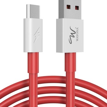 Wayona Nylon Dash Braided Charging Cable And Data Sync Fast Charge Type C Cable For Oneplus 7, 6T, 6, 5, 5T, 3T, 3 Charging Adapter (Red, 3Ft, 5V/4A)