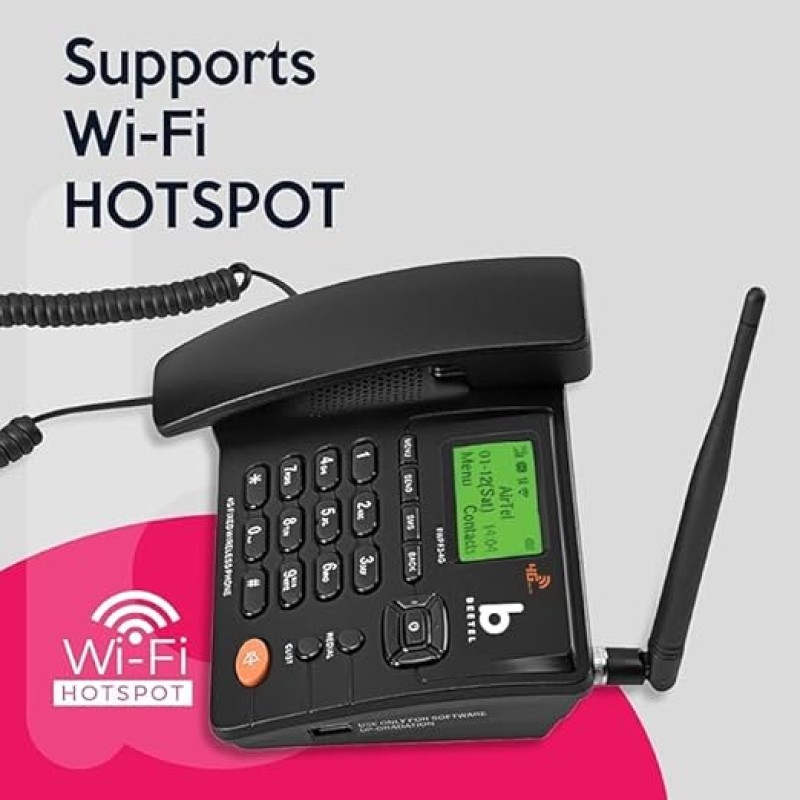 Beetel F3 4G Fixed Landline Wireless Phone with Hotspot, LED Backlight, 2-Way Digital Speaker, Supports 4G VoLTE, 3G, 2G (Black) Beetel F3 4G Fixed Landline Wireless Phone with Hotspot, LED Backlight, 2-Way Digital Speaker, Supports 4G VoLTE, 3G, 2G (Black)