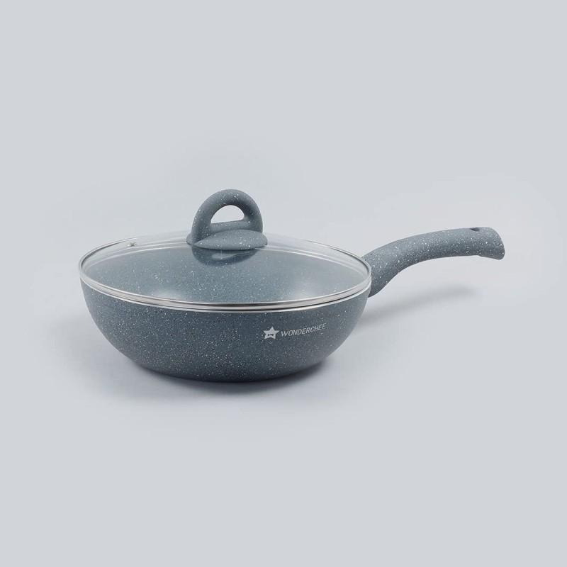 Wonderchef Granite 26cm Non-Stick Wok | Glass Lid | Induction Bottom | Soft-Touch Handles | Virgin Aluminium | PFOA and Heavy Metals Free | 3.5mm Thick| 26cm, 3.1 litres | 2 Year Warranty | Grey Wonderchef Granite 26cm Non-Stick Wok | Glass Lid | Induction Bottom | Soft-Touch Handles | Virgin Aluminium | PFOA and Heavy Metals Free | 3.5mm Thick| 26cm, 3.1 litres | 2 Year Warranty | Grey