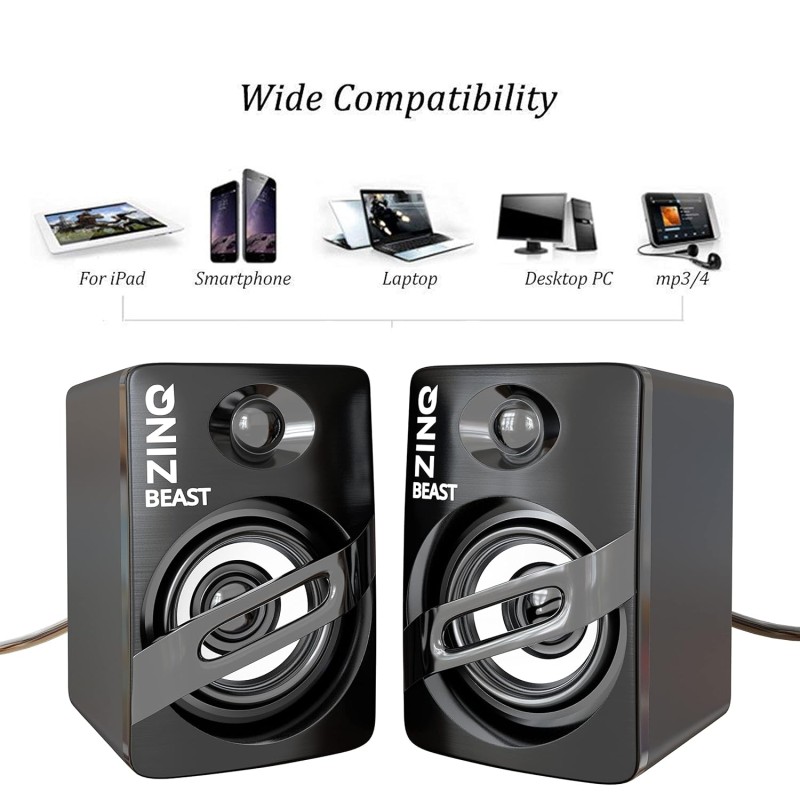 Zinq Beast Portable Laptop/Desktop USB 2.0 Powered Multimedia Speaker with AUX Input, deep bass, LED Lights (Black) Zinq Beast Portable Laptop/Desktop USB 2.0 Powered Multimedia Speaker with AUX Input, deep bass, LED Lights (Black)
