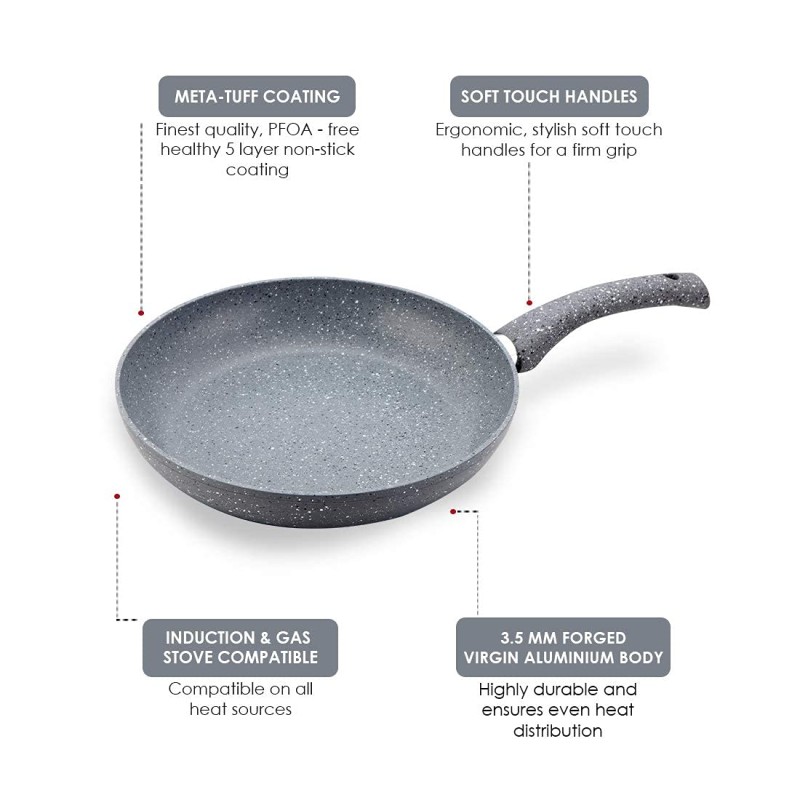 Wonderchef Granite Non-Stick Fry Pan, Induction Bottom, Soft-Touch Handles, Virgin Grade Aluminium, PFOA/Heavy Metals Free, 3.5mm, 26cm, 2 litres, Grey Wonderchef Granite Non-Stick Fry Pan, Induction Bottom, Soft-Touch Handles, Virgin Grade Aluminium, PFOA/Heavy Metals Free, 3.5mm, 26cm, 2 litres, Grey