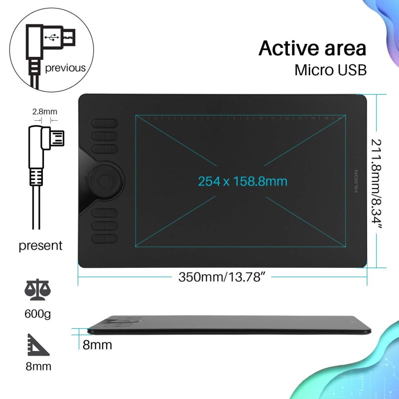 HUION HS610 Drawing Tablet 10x6.25 Inches Graphics Digital Tablet Tilt Function Battery-Free Stylus 8192 Pen Pressure with Touch Ring and 12 Shortcut Keys Support Android Windows MACOS HUION HS610 Drawing Tablet 10x6.25 Inches Graphics Digital Tablet Tilt Function Battery-Free Stylus 8192 Pen Pressure with Touch Ring and 12 Shortcut Keys Support Android Windows MACOS
