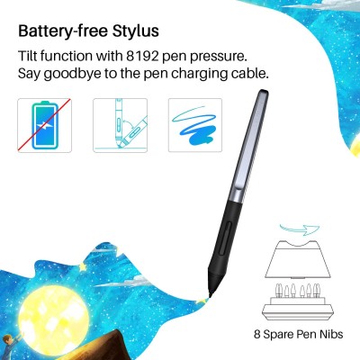 HUION HS610 Drawing Tablet 10x6.25 Inches Graphics Digital Tablet Tilt Function Battery-Free Stylus 8192 Pen Pressure with Touch Ring and 12 Shortcut Keys Support Android Windows MACOS