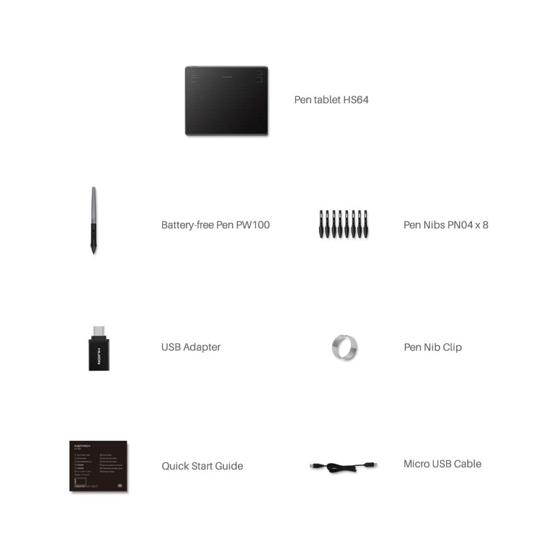 HUION HS64 Graphics Drawing Tablet Battery-Free Stylus Android Windows macOS with 6.3 x 4 inch Working Area Pen Tablet for Linux, Mac, Windows PC and Android (HS64, 6.3 x 4 inch) HUION HS64 Graphics Drawing Tablet Battery-Free Stylus Android Windows macOS with 6.3 x 4 inch Working Area Pen Tablet for Linux, Mac, Windows PC and Android (HS64, 6.3 x 4 inch)