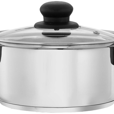 Solimo Stainless Steel Dutch Oven with Glass Lid, Induction Base (18cm, 2 liters) Solimo Stainless Steel Dutch Oven with Glass Lid, Induction Base (18cm, 2 liters)