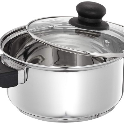 Solimo Stainless Steel Dutch Oven with Glass Lid, Induction Base (18cm, 2 liters) Solimo Stainless Steel Dutch Oven with Glass Lid, Induction Base (18cm, 2 liters)
