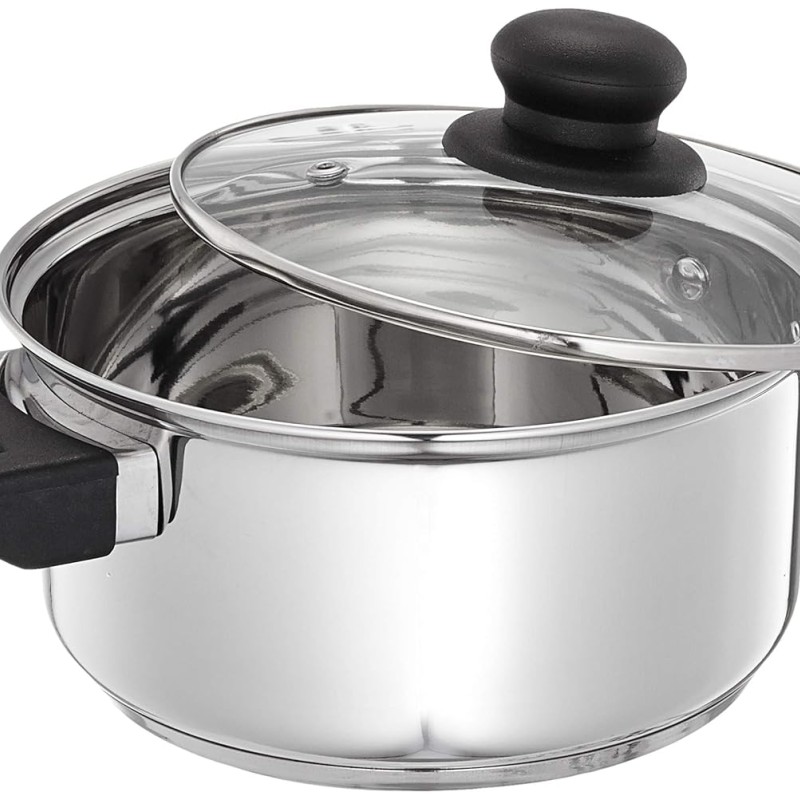 Solimo Stainless Steel Dutch Oven with Glass Lid, Induction Base (18cm, 2 liters) Solimo Stainless Steel Dutch Oven with Glass Lid, Induction Base (18cm, 2 liters)