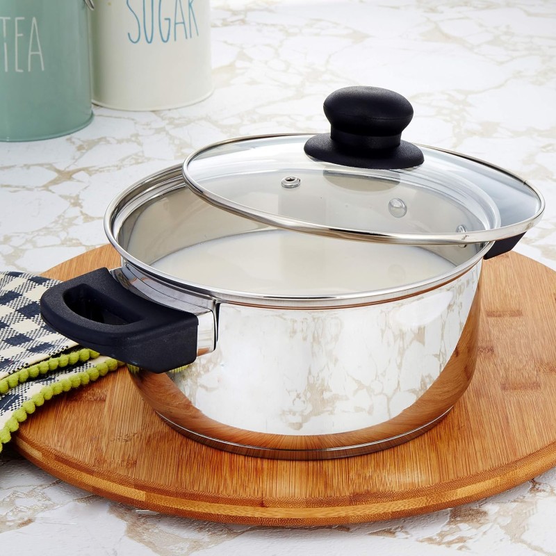 Solimo Stainless Steel Dutch Oven with Glass Lid, Induction Base (18cm, 2 liters) Solimo Stainless Steel Dutch Oven with Glass Lid, Induction Base (18cm, 2 liters)