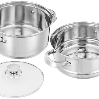 Solimo Stainless Steel Induction Bottom Steamer/Modak/Momo Maker With Glass Lid(2 Litres),Silver Solimo Stainless Steel Induction Bottom Steamer/Modak/Momo Maker With Glass Lid(2 Litres),Silver
