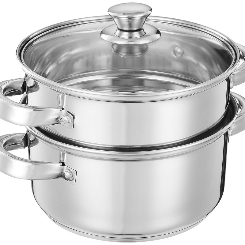 Solimo Stainless Steel Induction Bottom Steamer/Modak/Momo Maker With Glass Lid(2 Litres),Silver Solimo Stainless Steel Induction Bottom Steamer/Modak/Momo Maker With Glass Lid(2 Litres),Silver