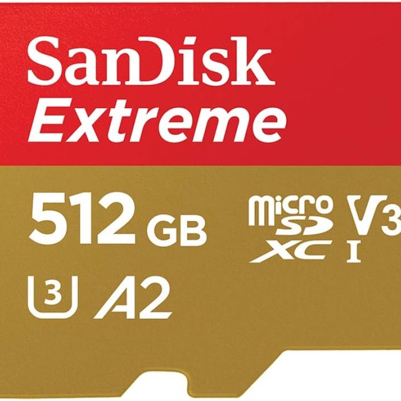 SanDisk 512GB Extreme microSDXC UHS-I Memory Card with Adapter - Up to 160MB/s, C10, U3, V30, 4K, A2, Micro SD - SDSQXA1-512G-GN6MA
