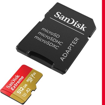 SanDisk 512GB Extreme microSDXC UHS-I Memory Card with Adapter - Up to 160MB/s, C10, U3, V30, 4K, A2, Micro SD - SDSQXA1-512G-GN6MA