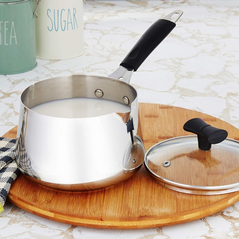 Stainless Steel T Pan with Glass Lid & Induction Base, 1.5 Litre Stainless Steel T Pan with Glass Lid & Induction Base, 1.5 Litre