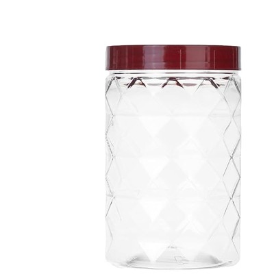 Solimo Plastic Pet Storage Jar and Container, Set of 18 (6 pcs x 300 ml, 6 pcs x 600 ml, 6 pcs x 1.2 ltrs Each), Red Wine | Air Tight | Kitchen Organiser | BPA Free | Stackable