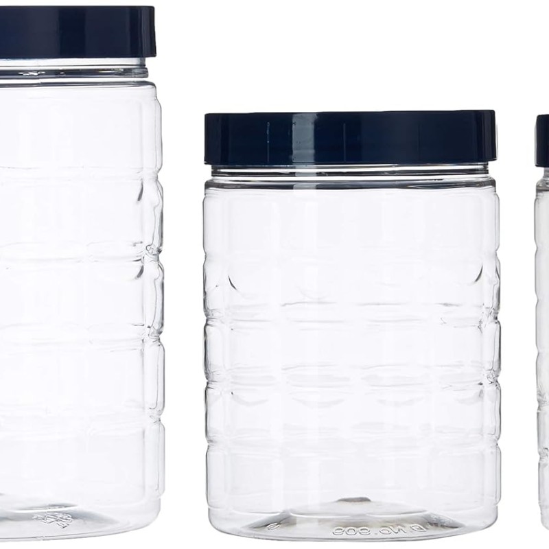 Solimo Plastic Checkered Jar Set of 15 (Royal Blue) Solimo Plastic Checkered Jar Set of 15 (Royal Blue)
