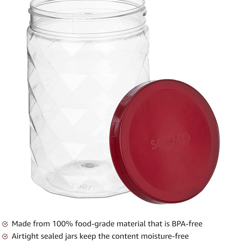 Solimo Plastic Pet Storage Jar and Container, Set of 12 (4 pcs x 300 ml, 4 pcs x 600 ml, 4 pcs x 1.2 ltrs Each) Red Wine | Air Tight | Kitchen Organiser | BPA Free | Stackable Solimo Plastic Pet Storage Jar and Container, Set of 12 (4 pcs x 300 ml, 4 pcs x 600 ml, 4 pcs x 1.2 ltrs Each) Red Wine | Air Tight | Kitchen Organiser | BPA Free | Stackable