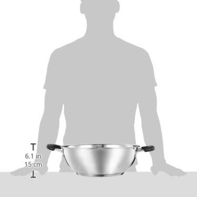 Solimo Stainless Steel Kadai | Gas and Induction Compatible | Heavy Bottom - Better Heat Retention| 25 cm Dia | 3 L Capacity | Silver