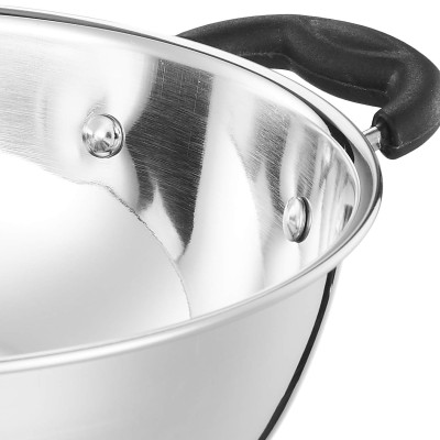 Solimo Stainless Steel Kadai | Gas and Induction Compatible | Heavy Bottom - Better Heat Retention| 25 cm Dia | 3 L Capacity | Silver