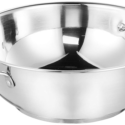 Solimo Stainless Steel Kadai | Gas and Induction Compatible | Heavy Bottom - Better Heat Retention| 25 cm Dia | 3 L Capacity | Silver