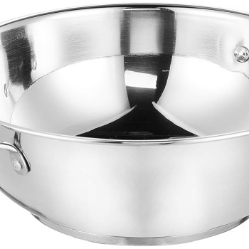 Solimo Stainless Steel Kadai | Gas and Induction Compatible | Heavy Bottom - Better Heat Retention| 25 cm Dia | 3 L Capacity | Silver