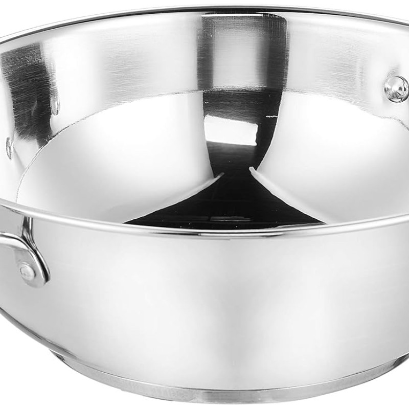 Solimo Stainless Steel Kadai | Gas and Induction Compatible | Heavy Bottom - Better Heat Retention| 25 cm Dia | 3 L Capacity | Silver