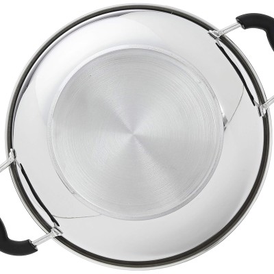 Solimo Stainless Steel Kadai | Gas and Induction Compatible | Heavy Bottom - Better Heat Retention| 25 cm Dia | 3 L Capacity | Silver