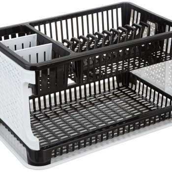 Solimo Plastic Dish Drainer, (Black , 51 cm * 33 cm * 27.2 cm)