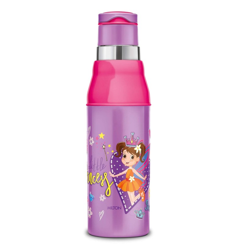 MILTON Kool Steelight 600 Kids Plastic Insulated Water Bottle with Straw, 520 ml, Sipper Bottle, Leak Proof, BPA Free, Food Grade, School & Picnic Bottle, Purple