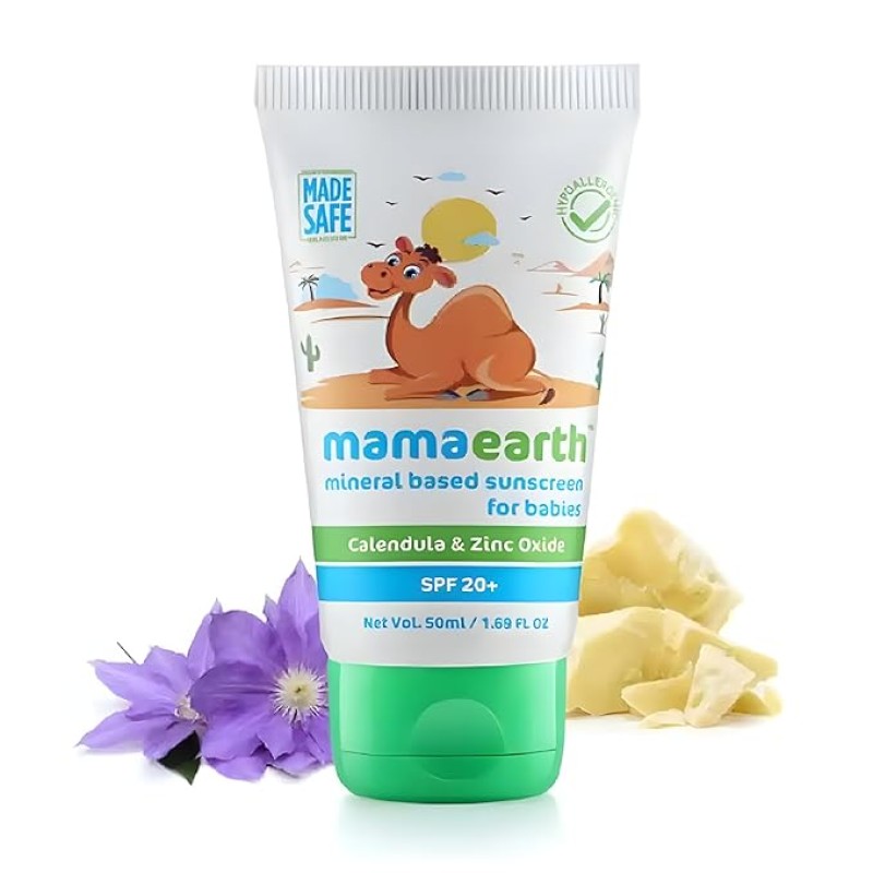 Mamaearth Mineral Based Sunscreen - 50Ml | Infused With Calendula & Zinc Oxide | Protects Against Uv Rays With Spf 20, Deeply Nourishes & Soothes Skin, Sensitive Mamaearth Mineral Based Sunscreen - 50Ml | Infused With Calendula & Zinc Oxide | Protects Against Uv Rays With Spf 20, Deeply Nourishes & Soothes Skin, Sensitive