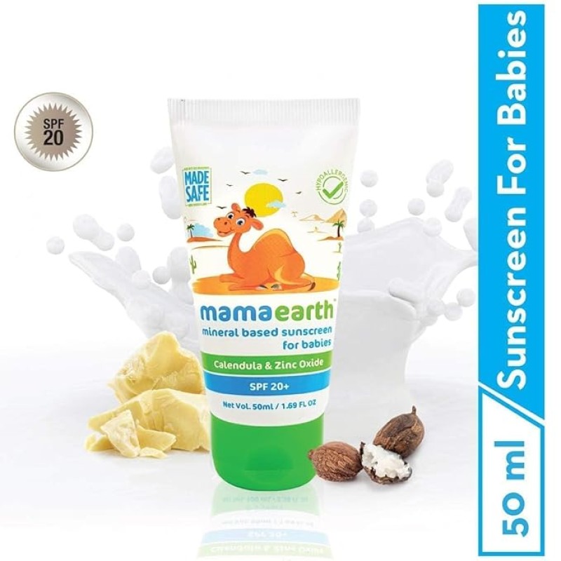 Mamaearth Mineral Based Sunscreen - 50Ml | Infused With Calendula & Zinc Oxide | Protects Against Uv Rays With Spf 20, Deeply Nourishes & Soothes Skin, Sensitive Mamaearth Mineral Based Sunscreen - 50Ml | Infused With Calendula & Zinc Oxide | Protects Against Uv Rays With Spf 20, Deeply Nourishes & Soothes Skin, Sensitive
