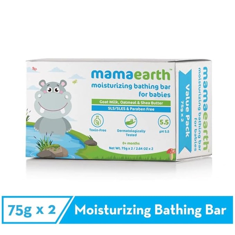 Mamaearth Moisturizing Bathing Bar For Babies - 75 g x 2 | Infused with Goat Milk, Oatmeal and Shea Butter | Gently Cleanses, Retains Moisture, Balanced at 5.5 pH Mamaearth Moisturizing Bathing Bar For Babies - 75 g x 2 | Infused with Goat Milk, Oatmeal and Shea Butter | Gently Cleanses, Retains Moisture, Balanced at 5.5 pH