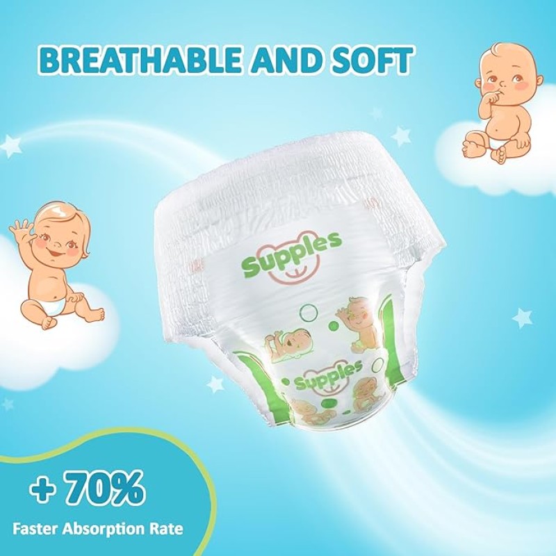 Supples Premium Baby Diaper Pants | 62 Baby Diapers | Large | 9-14 Kg | 12 Hrs Absorption | Cushiony Cotton Soft Fabric | Phthalates-Free | Triple Leak Guard Supples Premium Baby Diaper Pants | 62 Baby Diapers | Large | 9-14 Kg | 12 Hrs Absorption | Cushiony Cotton Soft Fabric | Phthalates-Free | Triple Leak Guard