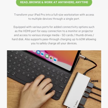 Belkin USB C 6 in 1 Hub Adapter with 60W Power delivery, 5 Gbps Transfer Speed, Ethernet Port, 4K HDMI, USB C, SD Card and 2 USB A 3.0 & 2.0 Data Ports, for MacBook/iPad and More Belkin USB C 6 in 1 Hub Adapter with 60W Power delivery, 5 Gbps Transfer Speed, Ethernet Port, 4K HDMI, USB C, SD Card and 2 USB A 3.0 & 2.0 Data Ports, for MacBook/iPad and More
